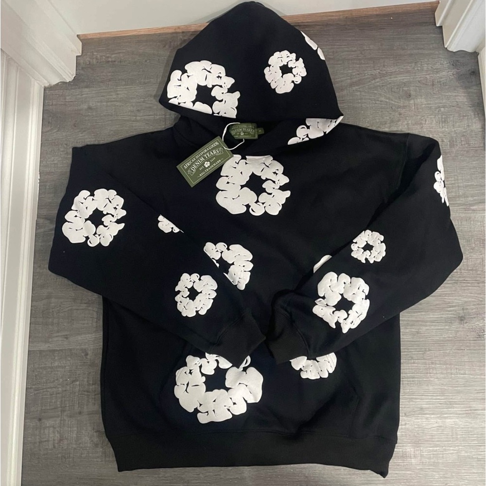 Black Hoodie with White Floral Pattern